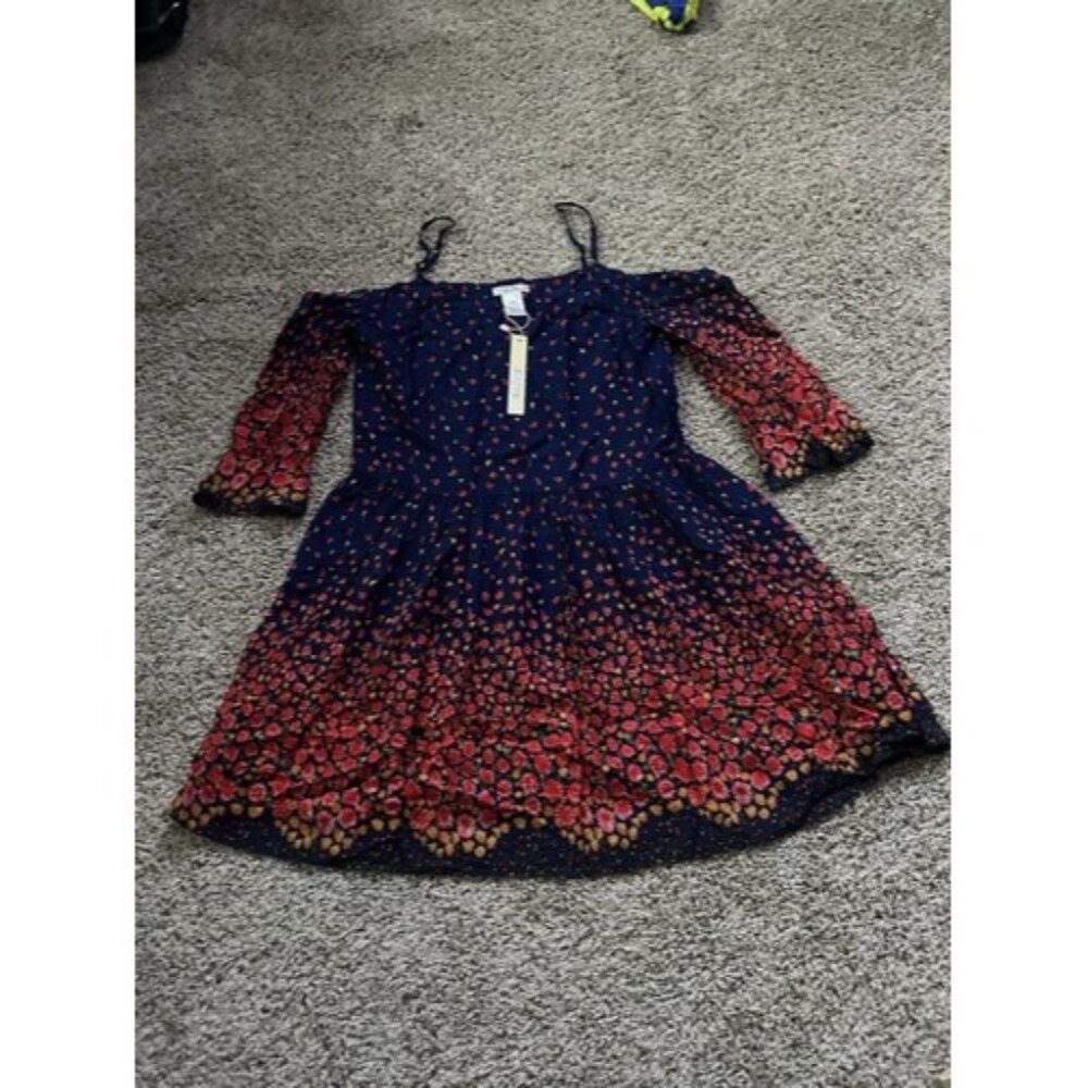 Esley Womens Pull Over Colorful Floral Off Shoulder Pull Over Dress Size Small